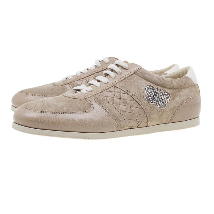 Pre Owned Bottega Veneta Beige Suede and Leather Butterfly Sneakers Size 39.5