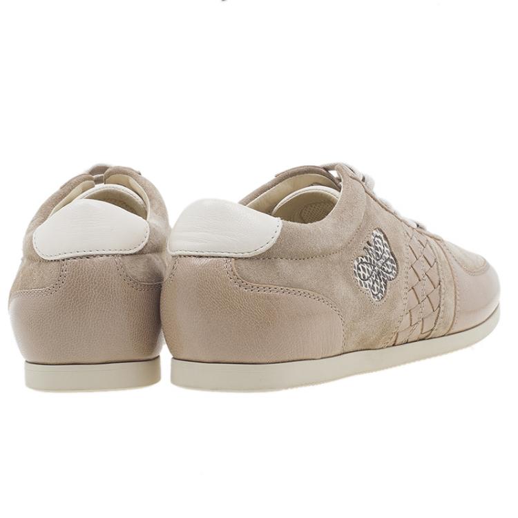 Pre Owned Bottega Veneta Beige Suede and Leather Butterfly Sneakers Size 39.5