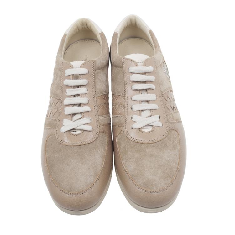 Pre Owned Bottega Veneta Beige Suede and Leather Butterfly Sneakers Size 39.5