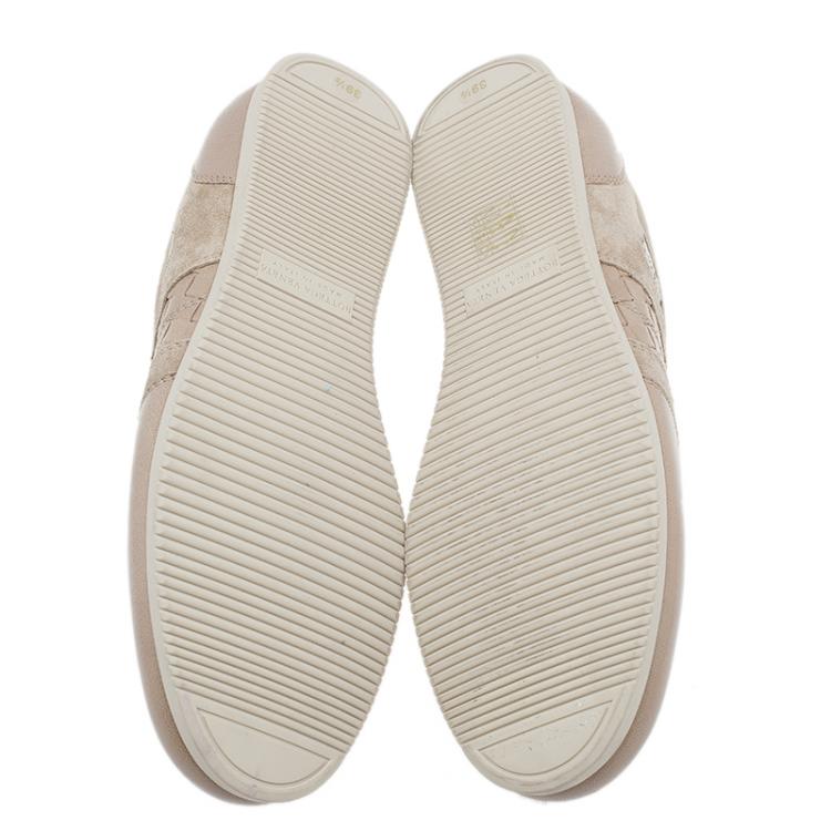 Pre Owned Bottega Veneta Beige Suede and Leather Butterfly Sneakers Size 39.5