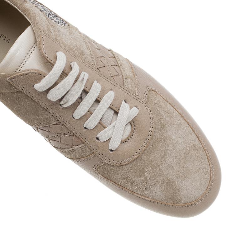 Pre Owned Bottega Veneta Beige Suede and Leather Butterfly Sneakers Size 39.5