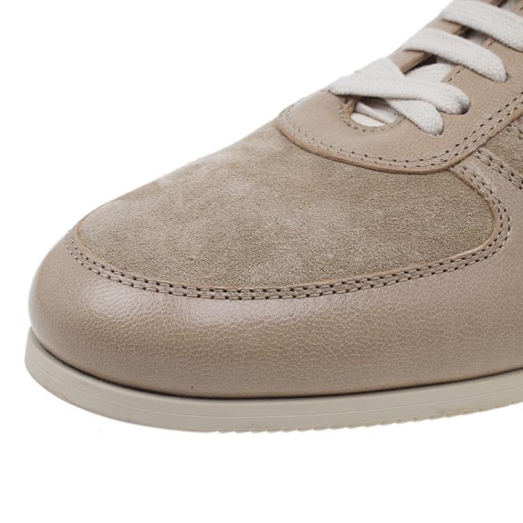Pre Owned Bottega Veneta Beige Suede and Leather Butterfly Sneakers Size 39.5