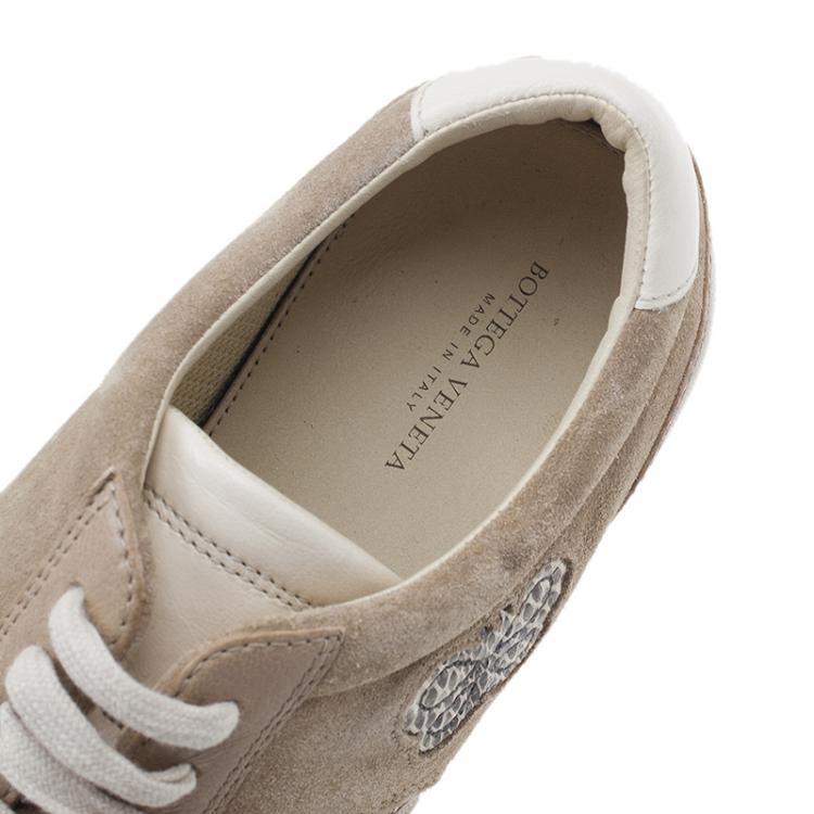 Pre Owned Bottega Veneta Beige Suede and Leather Butterfly Sneakers Size 39.5