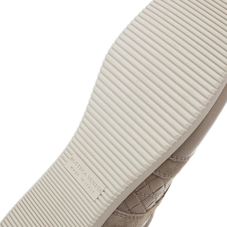 Pre Owned Bottega Veneta Beige Suede and Leather Butterfly Sneakers Size 39.5