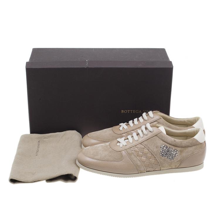 Pre Owned Bottega Veneta Beige Suede and Leather Butterfly Sneakers Size 39.5