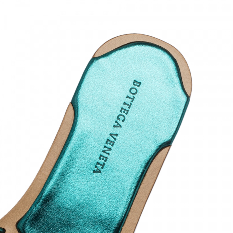 Pre Owned Bottega Veneta Metallic Blue Intrecciato Leather Flat Slides Size 40