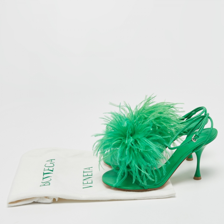 Pre Owned Bottega Veneta Green Leather and Fur Ankle Strap Sandals Size 39