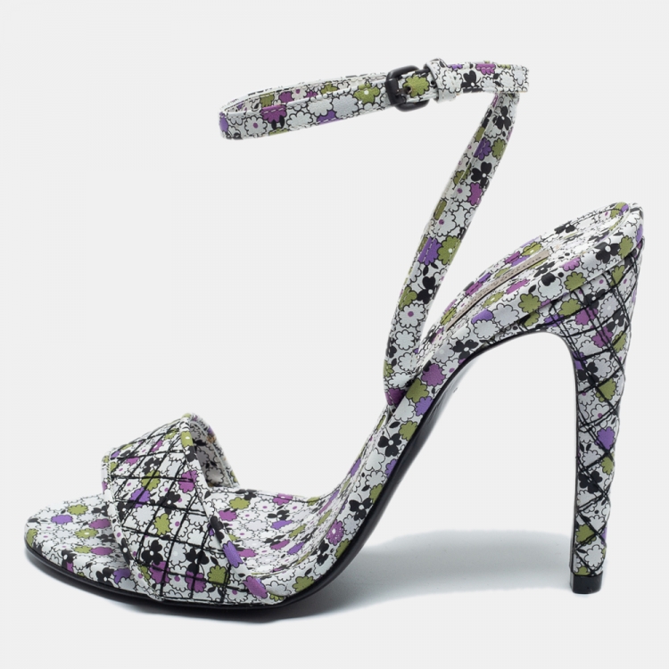 مملوكة مسبقًا Bottega Veneta Multicolour Leather Floral Ankle Strap Sandals Size 38