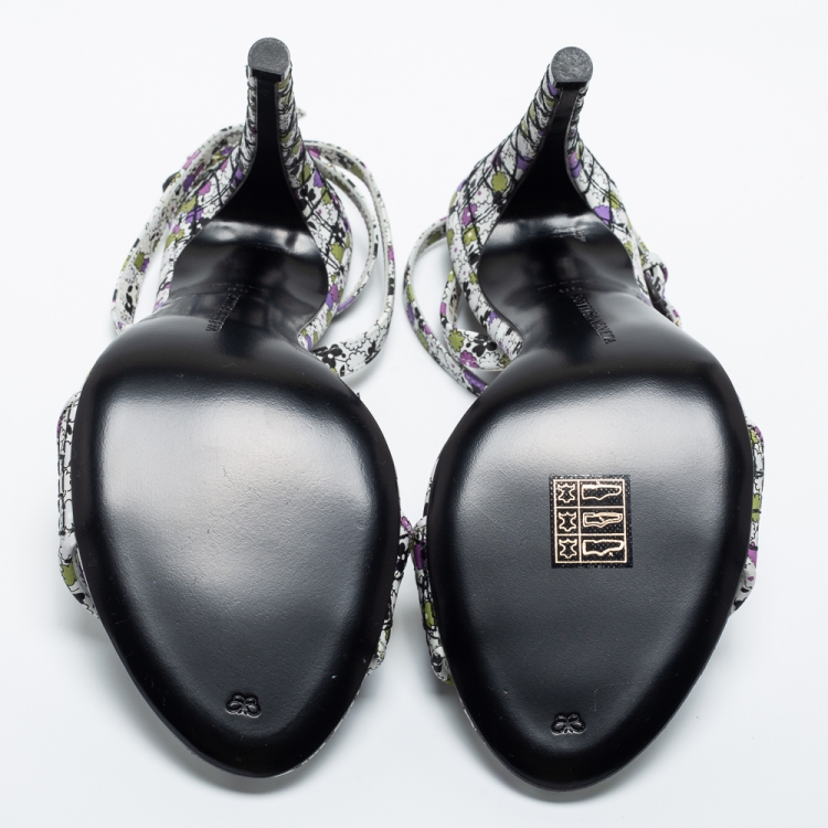 مملوكة مسبقًا Bottega Veneta Multicolour Leather Floral Ankle Strap Sandals Size 38
