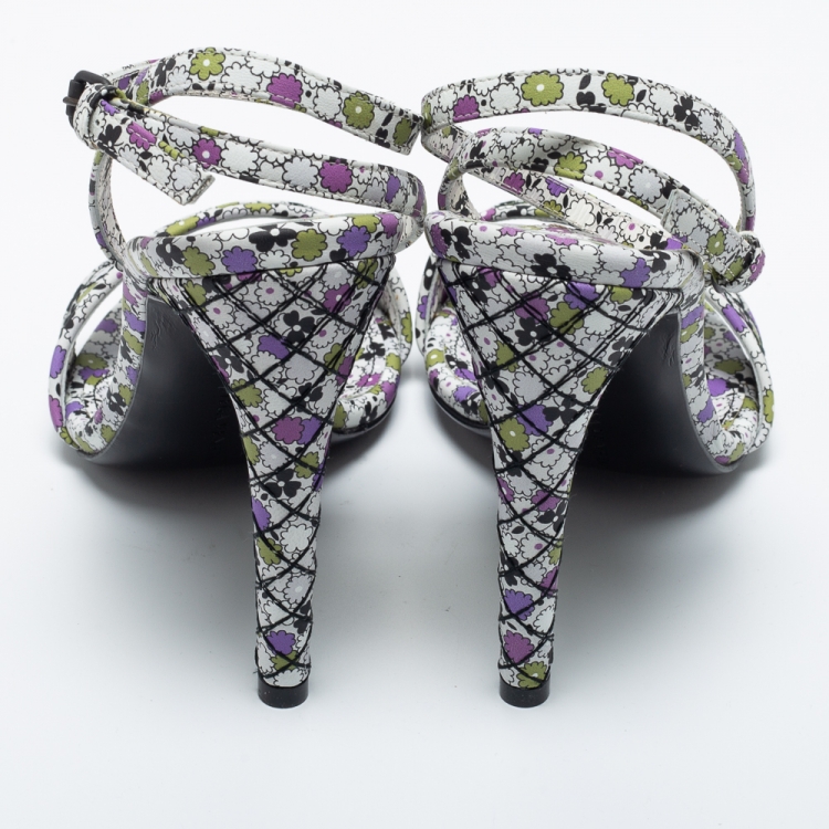 مملوكة مسبقًا Bottega Veneta Multicolour Leather Floral Ankle Strap Sandals Size 38