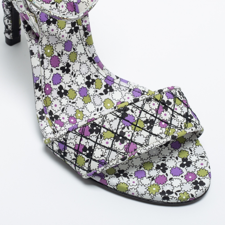 مملوكة مسبقًا Bottega Veneta Multicolour Leather Floral Ankle Strap Sandals Size 38