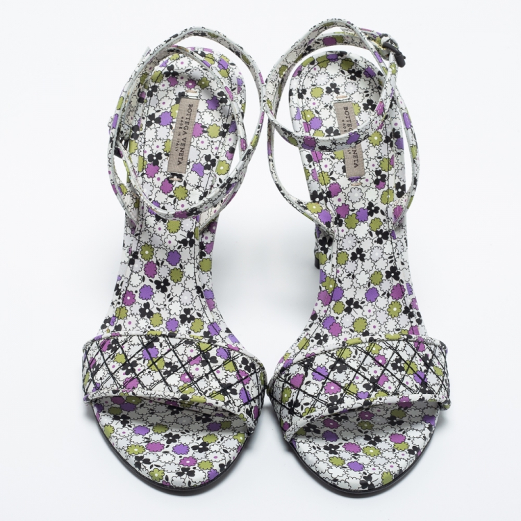 مملوكة مسبقًا Bottega Veneta Multicolour Leather Floral Ankle Strap Sandals Size 38