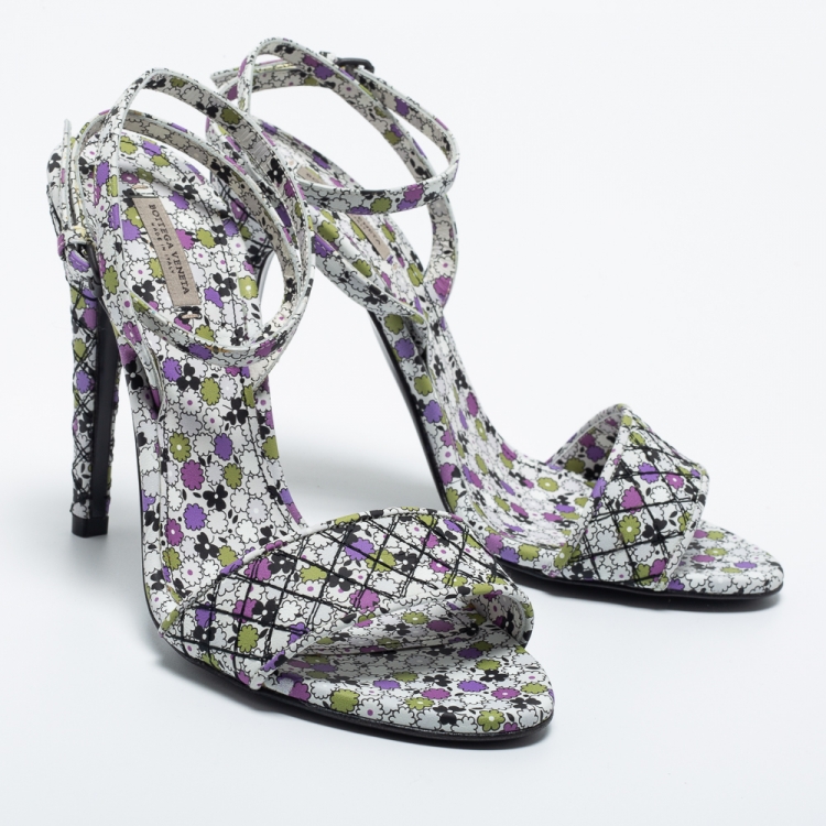 مملوكة مسبقًا Bottega Veneta Multicolour Leather Floral Ankle Strap Sandals Size 38