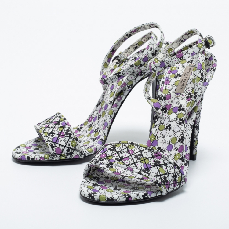 مملوكة مسبقًا Bottega Veneta Multicolour Leather Floral Ankle Strap Sandals Size 38