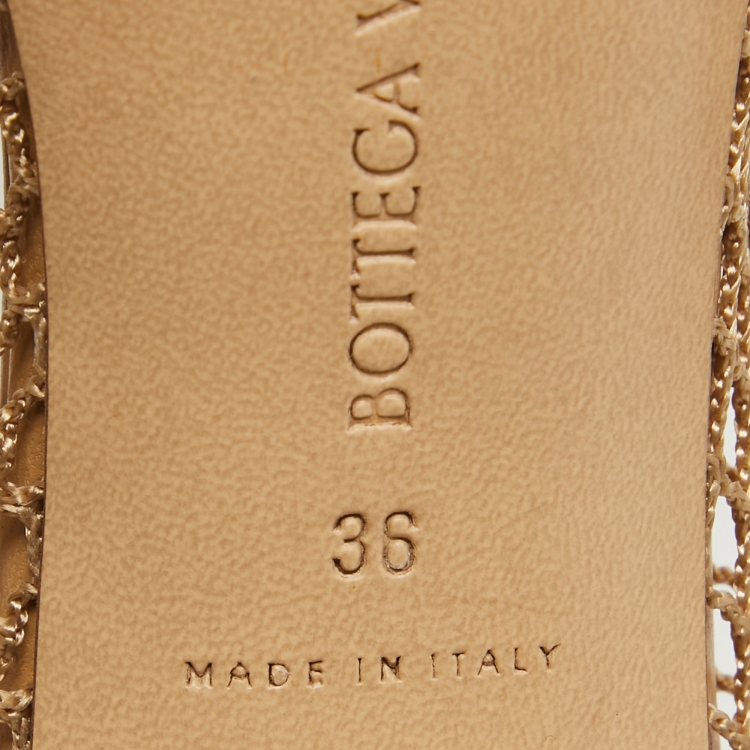 Pre Owned Bottega Veneta Beige Mesh and Leather Chain Ankle Strap D'orsay Pumps Size 36