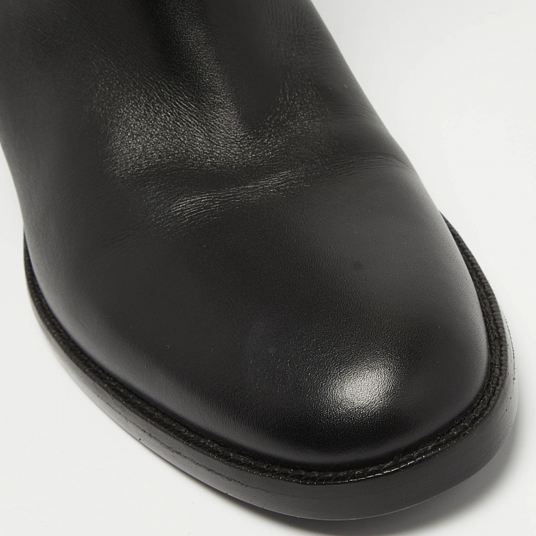 Pre Owned Bottega Veneta Black Leather Intrecciato Buckle Detail Knee Long Boots Size 38