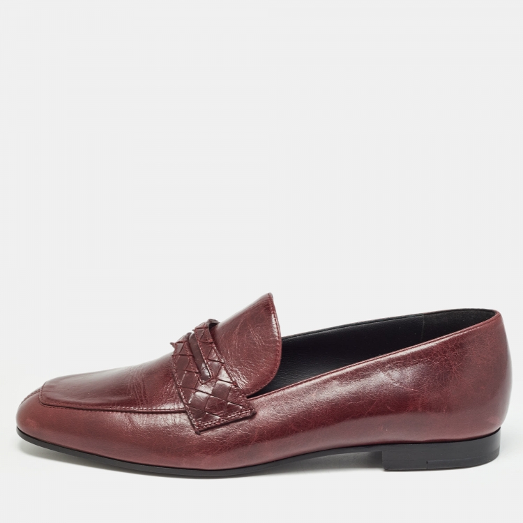 Pre Owned Bottega Veneta Burgundy Leather Penny Slip On Loafers Size 38