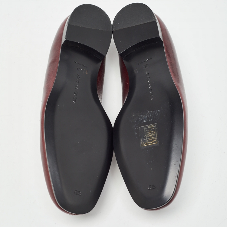 Pre Owned Bottega Veneta Burgundy Leather Penny Slip On Loafers Size 38