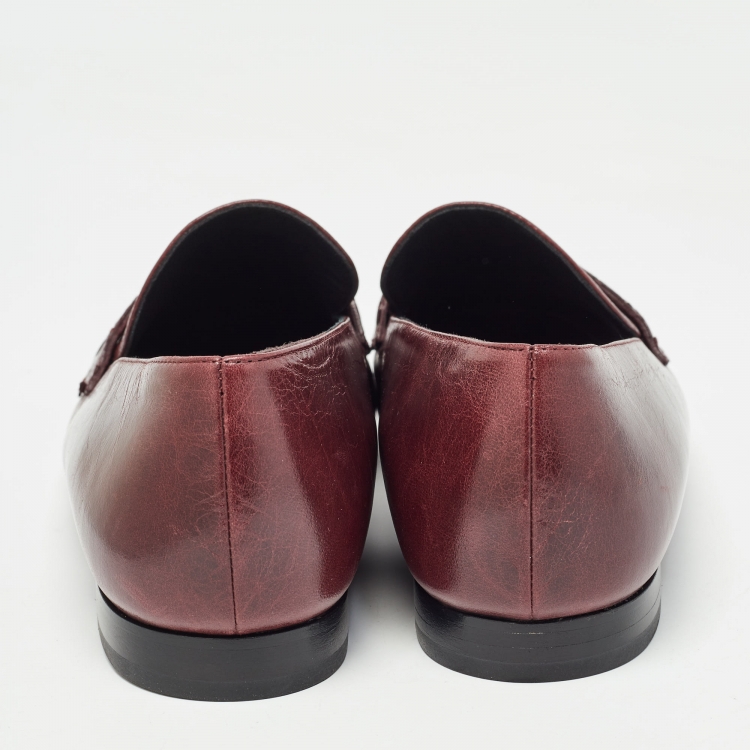 Pre Owned Bottega Veneta Burgundy Leather Penny Slip On Loafers Size 38