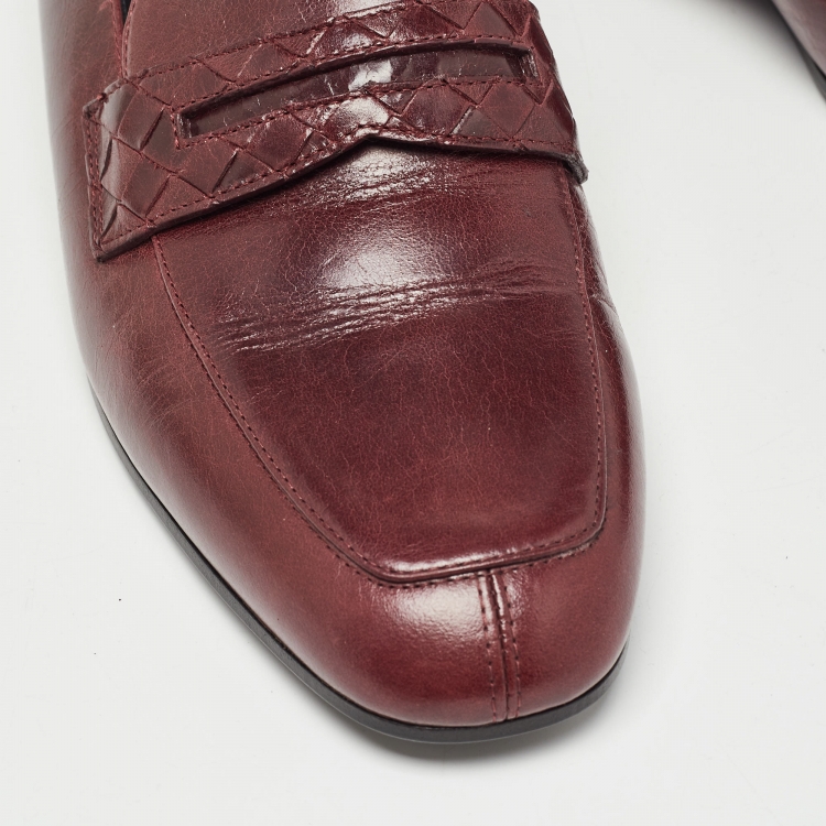 Pre Owned Bottega Veneta Burgundy Leather Penny Slip On Loafers Size 38