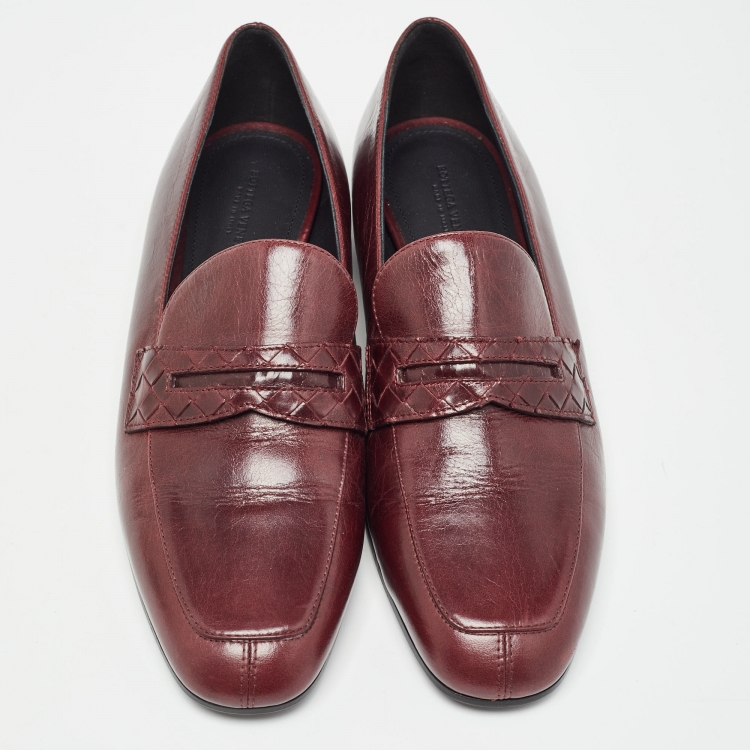 Pre Owned Bottega Veneta Burgundy Leather Penny Slip On Loafers Size 38