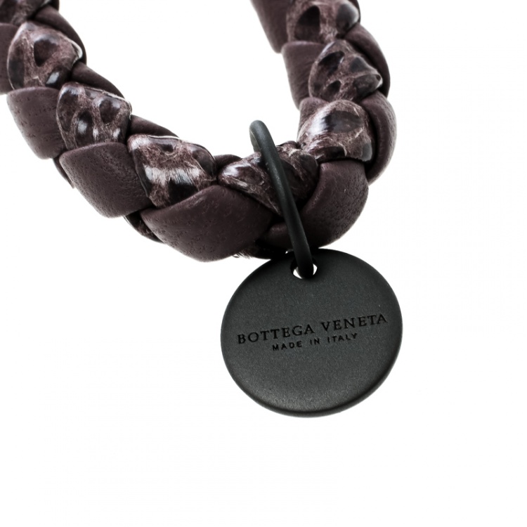 Pre Owned Bottega Veneta Intrecciato Purple Nappa Ayers Leather Key Ring