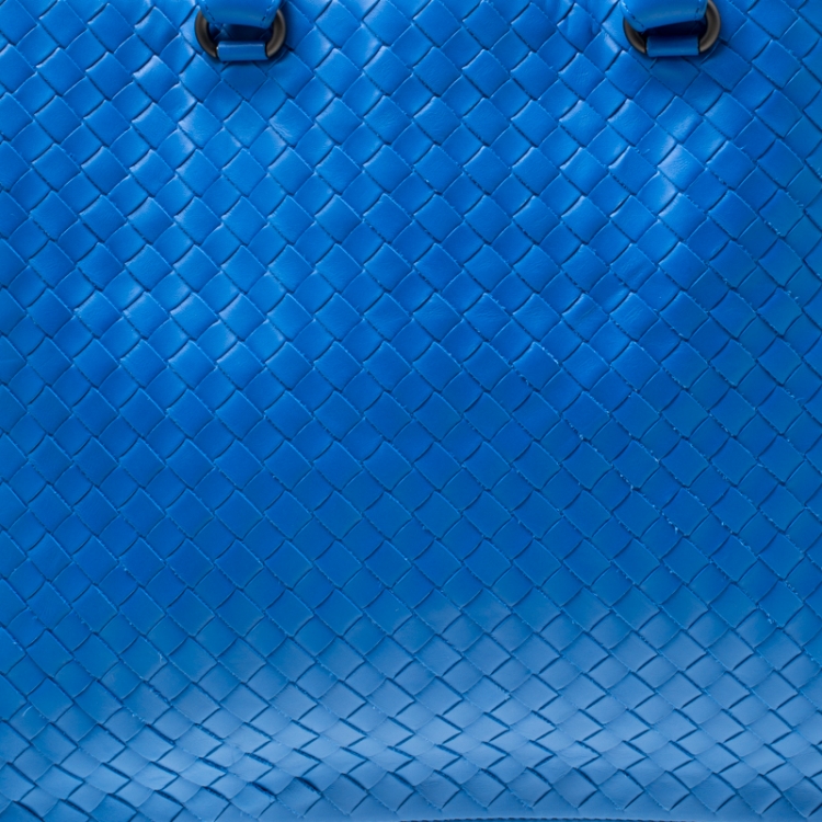 Pre Owned Bottega Veneta Blue Intrecciato Leather Flat Briefcase