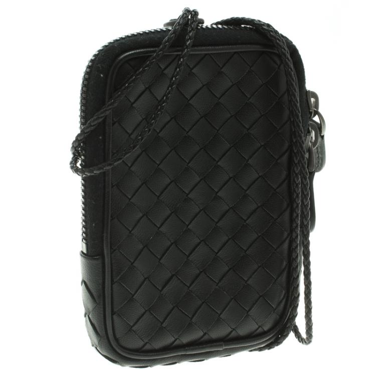 Pre Owned Bottega Veneta Black Intrecciato Leather High Tech Case Holder