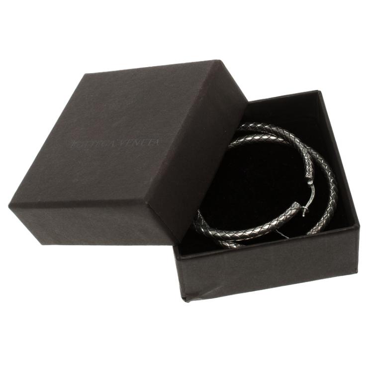 Pre Owned Bottega Veneta Intrecciato Braided Silver Hoop Earrings