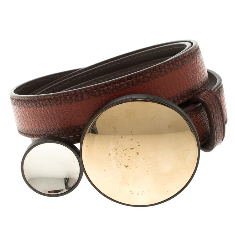 Pre Owned Bottega Veneta Brown Leather Sphere Buckle Belt 90cm