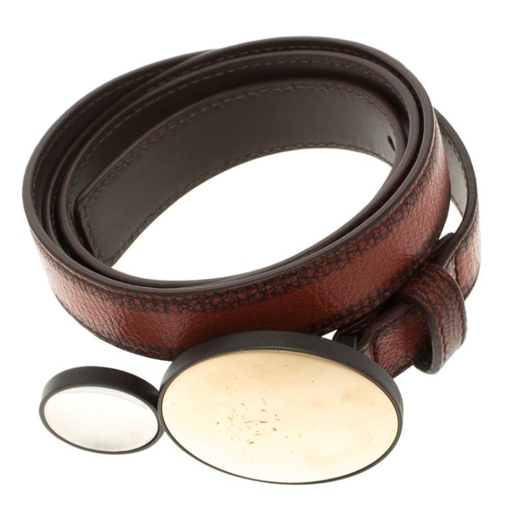 Pre Owned Bottega Veneta Brown Leather Sphere Buckle Belt 90cm