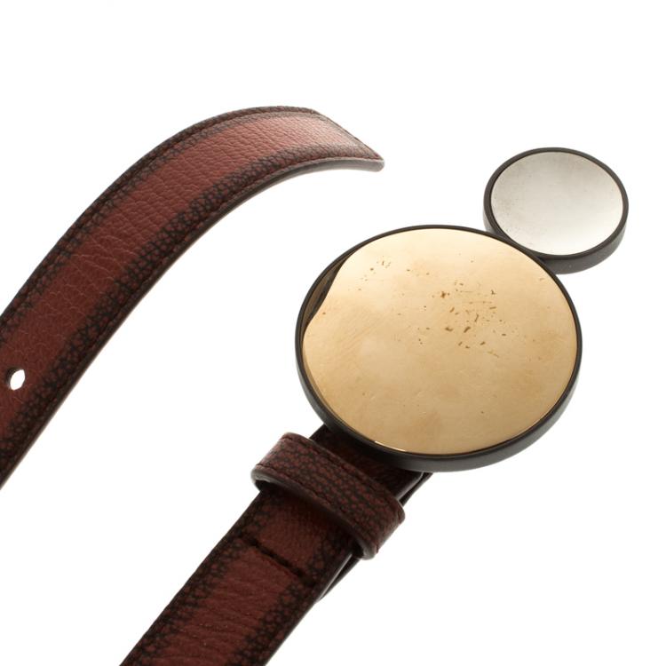 Pre Owned Bottega Veneta Brown Leather Sphere Buckle Belt 90cm