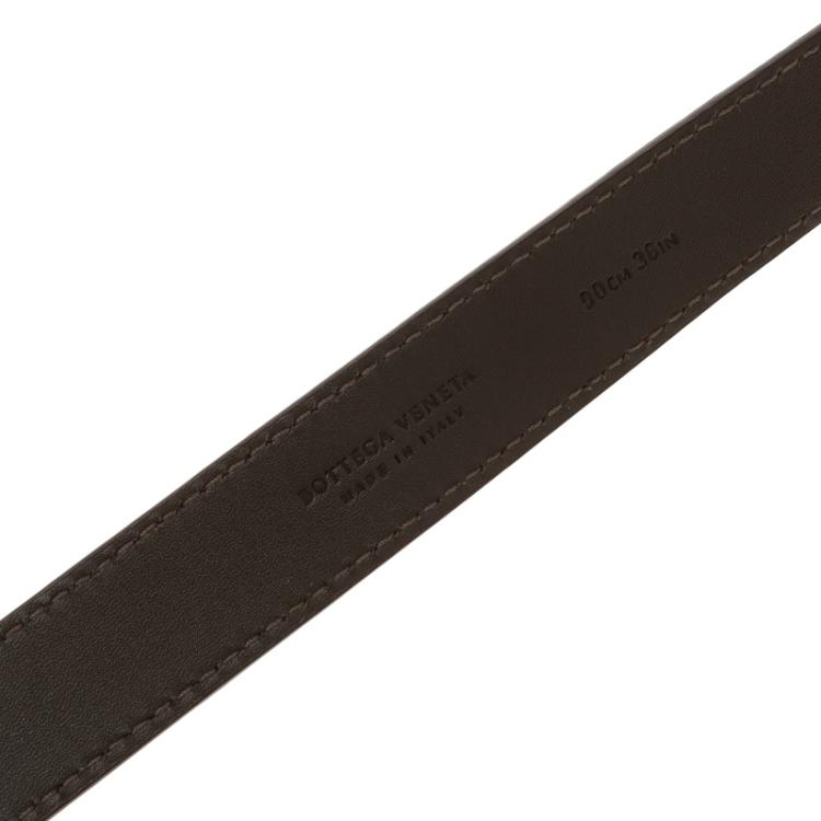 Pre Owned Bottega Veneta Brown Leather Sphere Buckle Belt 90cm