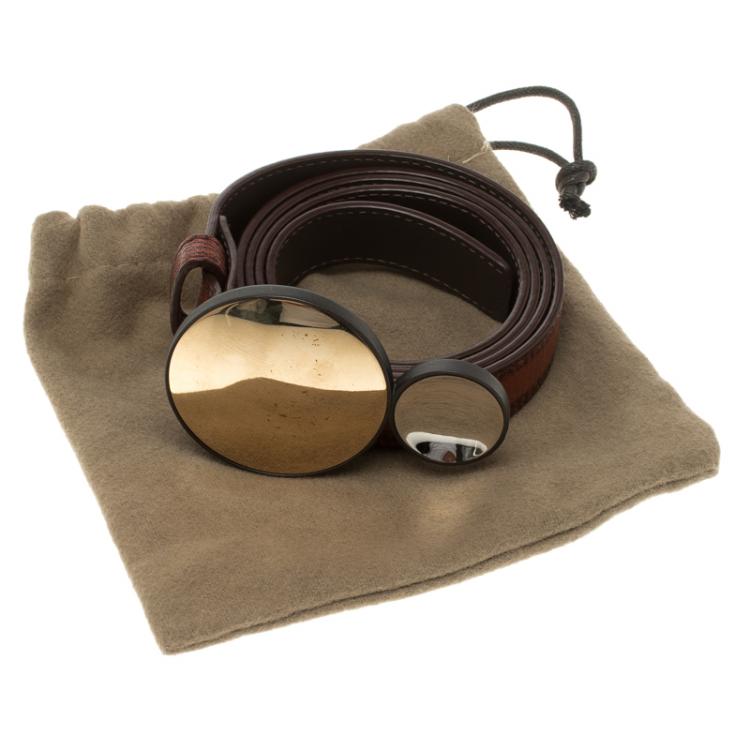 Pre Owned Bottega Veneta Brown Leather Sphere Buckle Belt 90cm