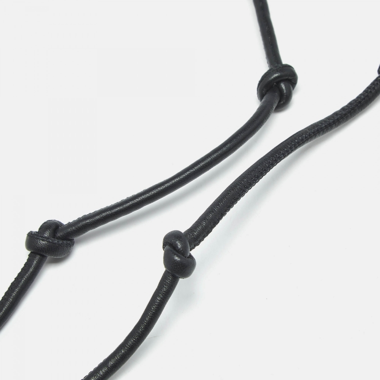 Pre Owned Bottega Veneta Black Leather Knotted Lanyard with Keyring 