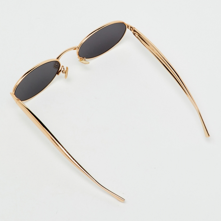 Pre Owned Bottega Veneta Gold Tone/Grey BV1386S Sardine Oval Sunglasses