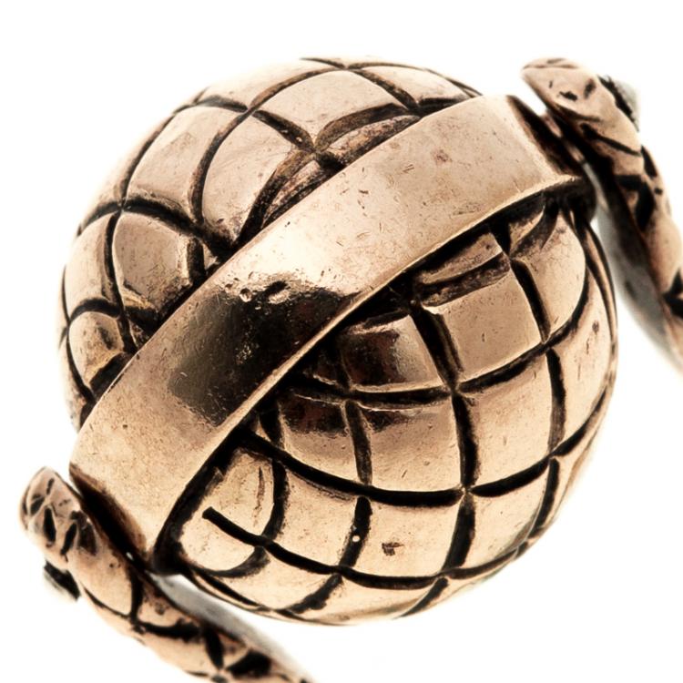 Pre Owned Bottega Veneta Textured Spinning Ball Gold Plated Silver Ring Size 51