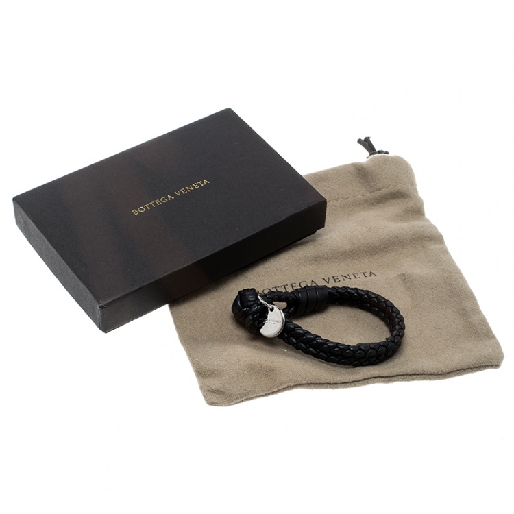 Pre Owned Bottega Veneta Black Intrecciato Nappa Leather Double Strand Bracelet XS