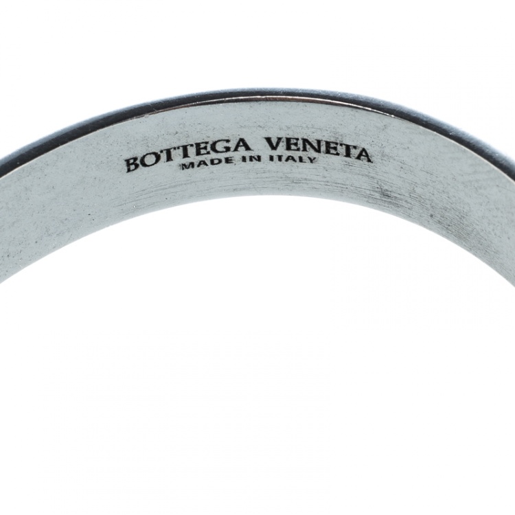 Pre Owned Bottega Veneta Intrecciato Blue Enamel Oxidized Silver Narrow Bracelet S