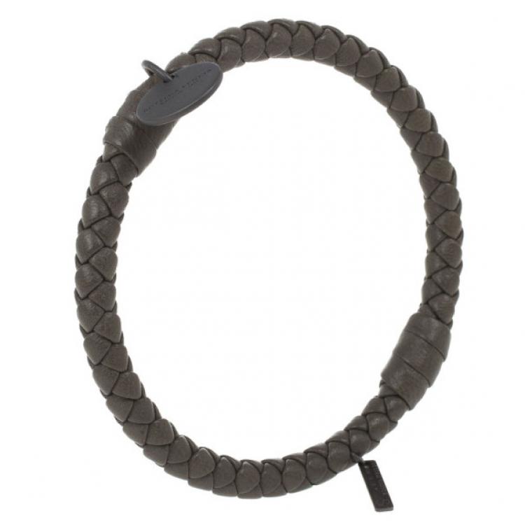 Pre Owned Bottega Veneta Intrecciato Nappa Olive Green Bracelet S