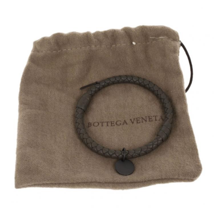 Pre Owned Bottega Veneta Intrecciato Nappa Olive Green Bracelet S