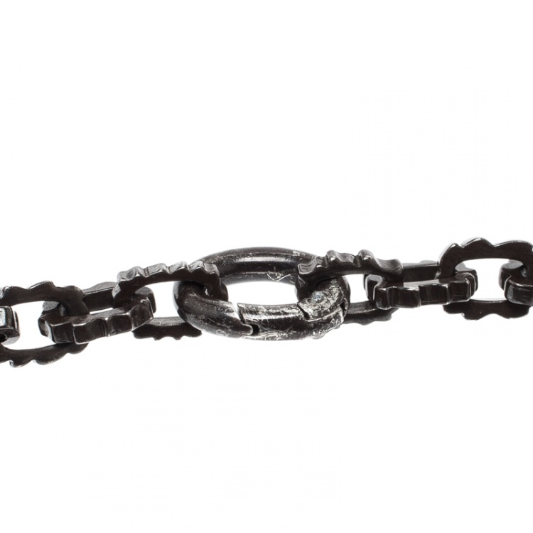 Pre Owned Bottega Veneta Brown Gear Chain Silver Link Bracelet S
