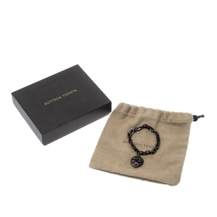 Pre Owned Bottega Veneta Brown Gear Chain Silver Link Bracelet S