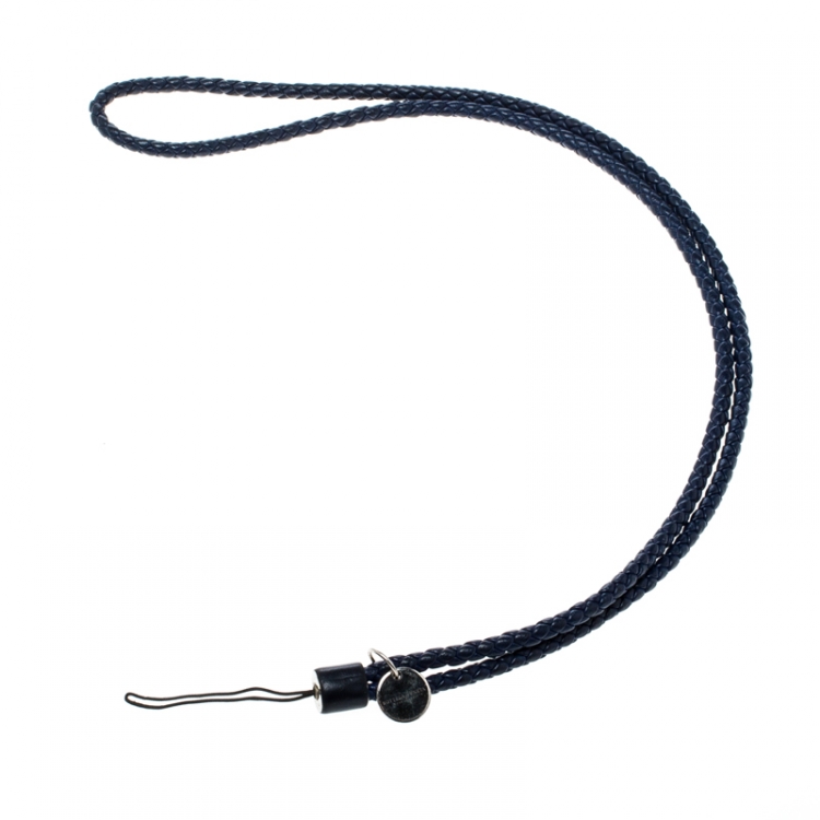 Pre Owned Bottega Veneta Dark Blue Intrecciato Nappa Cell Phone Strap