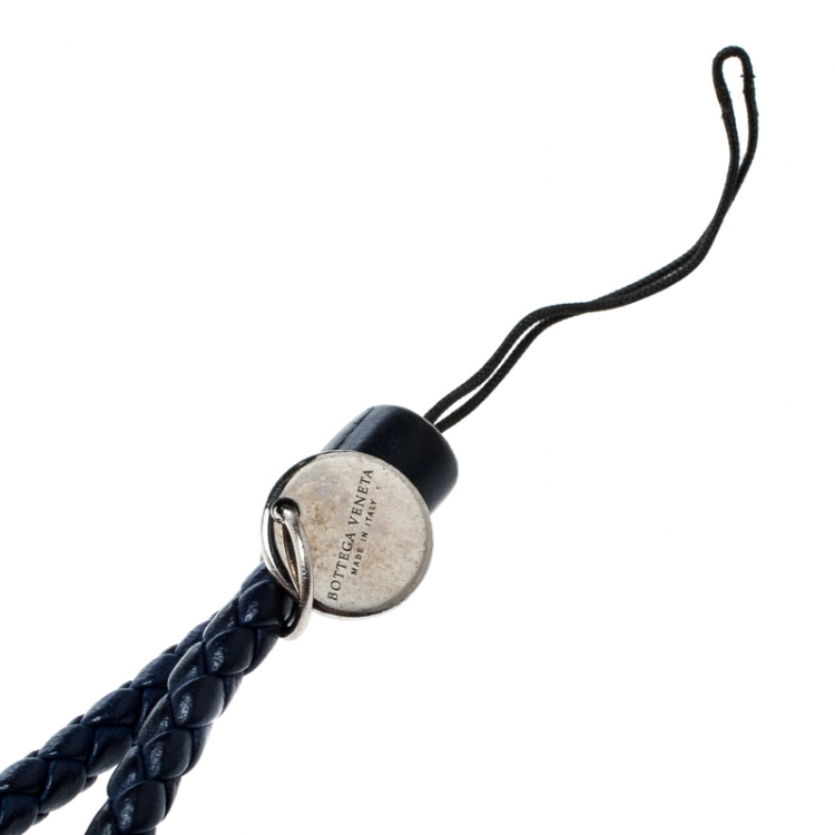 Pre Owned Bottega Veneta Dark Blue Intrecciato Nappa Cell Phone Strap