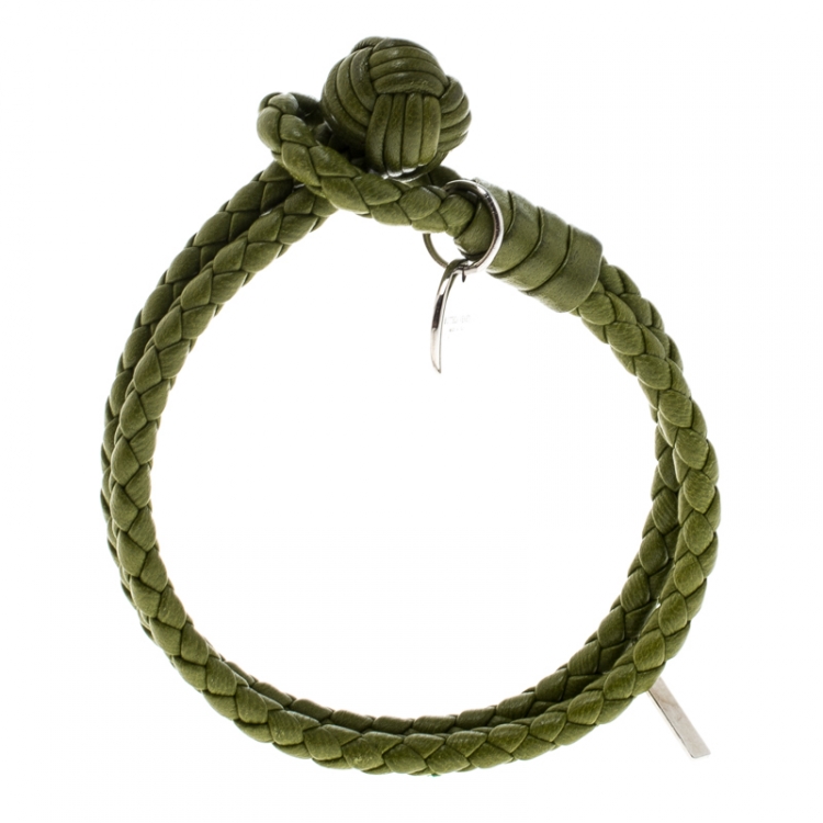 ブレスレット Bottega Veneta Grass Green Nappa Leather Twist Bracelet Authentic Bottega Veneta Green Nappa Intrecciato Braided