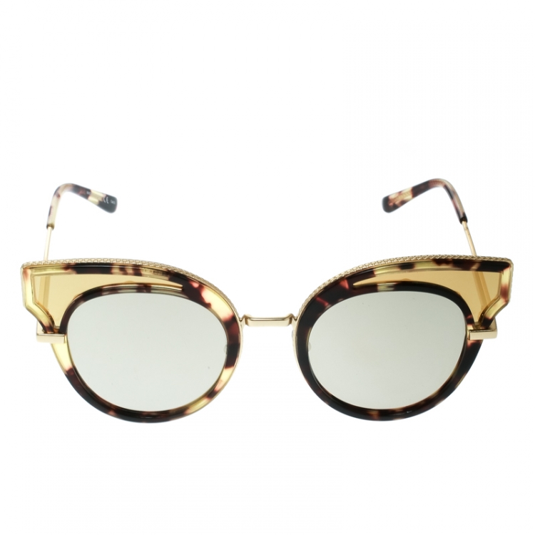 Pre Owned Bottega Veneta Gold/Black Mirrored BV0094S Cat Eye Sunglasses