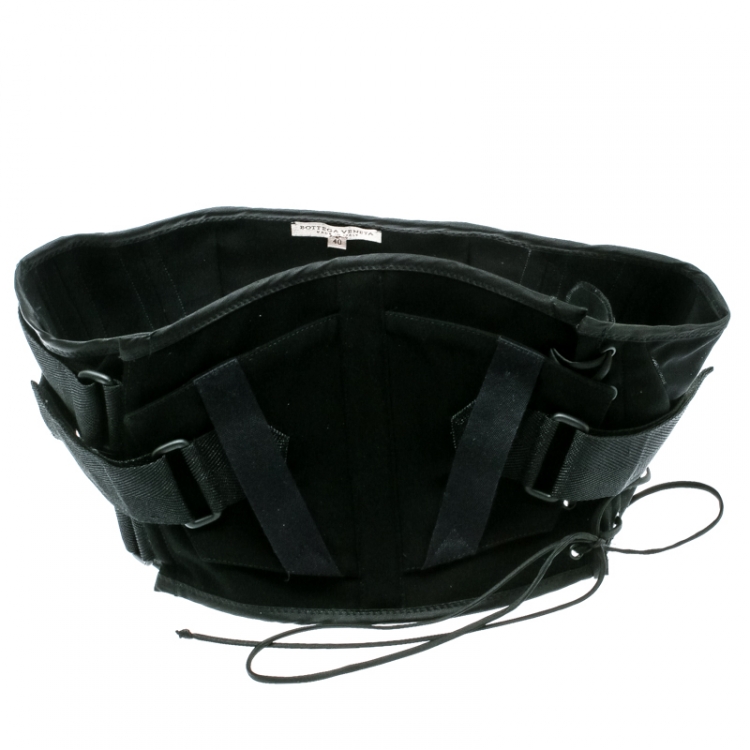 Pre Owned Bottega Veneta Black Velcro Strap Tie Detail Corset Belt S