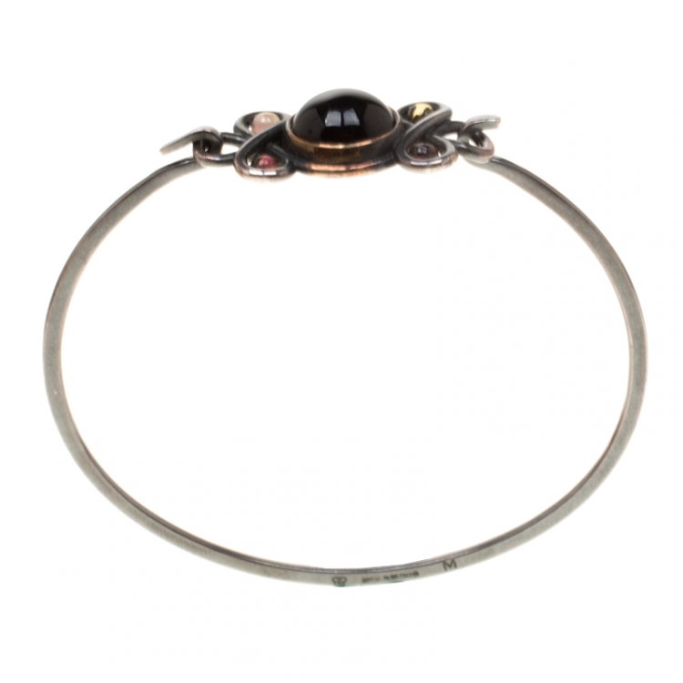 Pre Owned Bottega Veneta Smoky Quartz Tourmaline Silver Hook Bracelet 