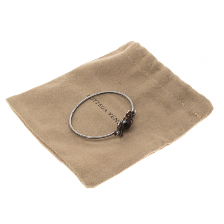 Pre Owned Bottega Veneta Smoky Quartz Tourmaline Silver Hook Bracelet 